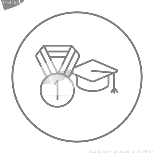 Image of Graduation cap with medal line icon.