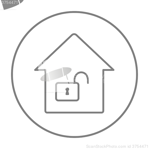 Image of House with open lock line icon.