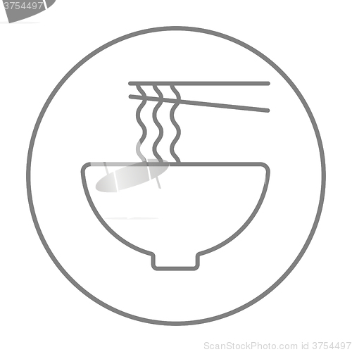 Image of Bowl of noodles with pair chopsticks line icon.