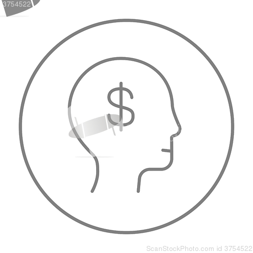 Image of Human head with dollar symbol line icon.