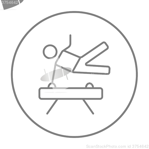 Image of Gymnast exercising on pommel horse line icon.