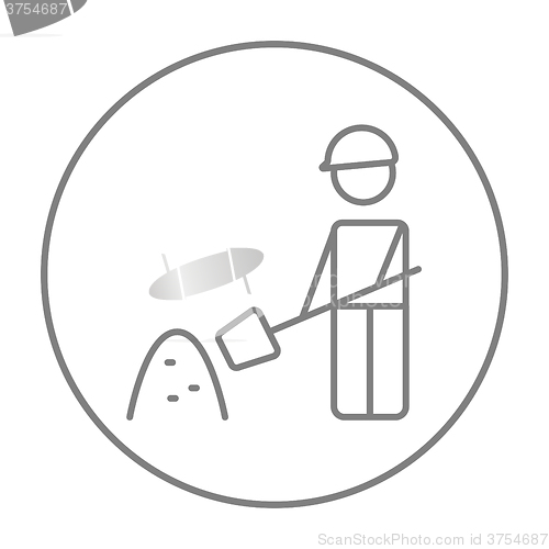 Image of Man with shovel and hill of sand line icon.