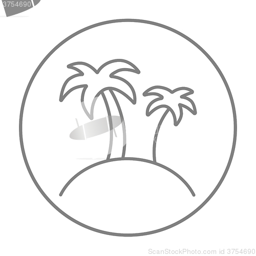 Image of Two palm trees on island line icon.