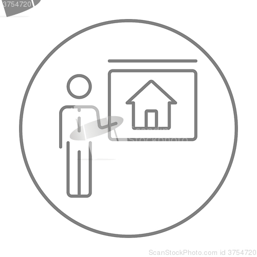 Image of Real estate agent showing house line icon.