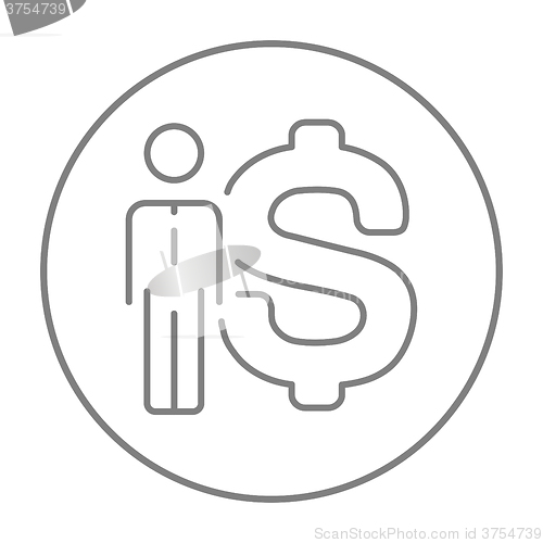 Image of Businessman standing beside the dollar symbol line icon.