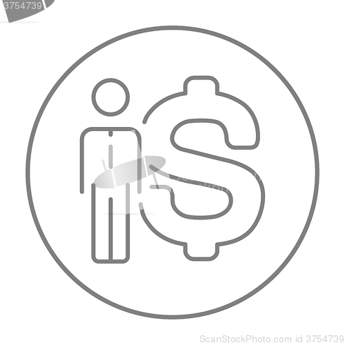 Image of Businessman standing beside the dollar symbol line icon.