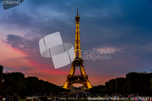 Image of Eiffel Tower at sunset in Paris