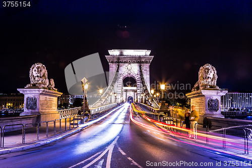 Image of City of Budapest in Hungary night urban scenery, street on the S