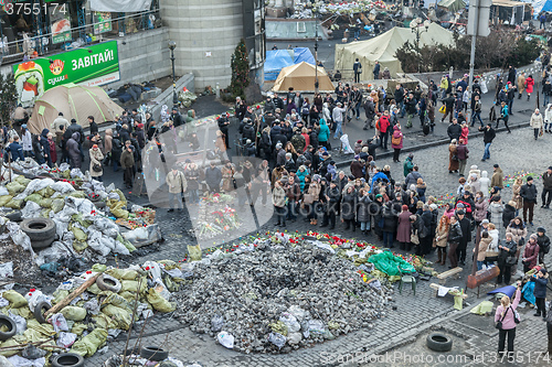 Image of Ukrainian revolution, Euromaidan after an attack by government f