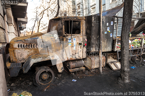 Image of Ukrainian revolution, Euromaidan after an attack by government f