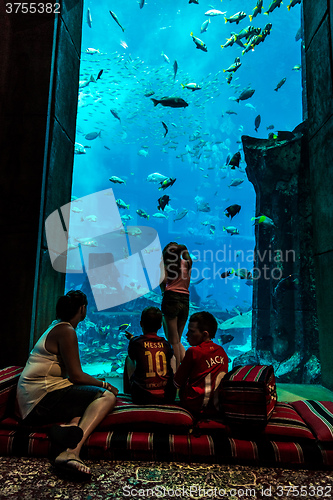 Image of Huge aquarium in a hotel Atlantis in Dubai on the Palm islands