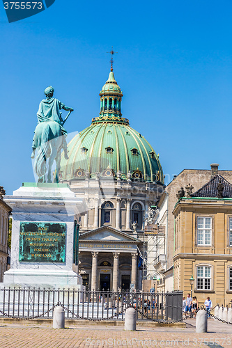 Image of Castle Amalienborg with statue of Frederick V  in Copenhagen,