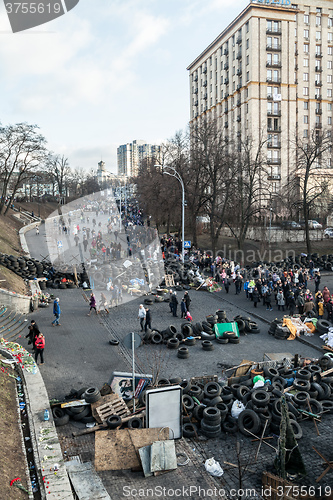 Image of Ukrainian revolution, Euromaidan after an attack by government f