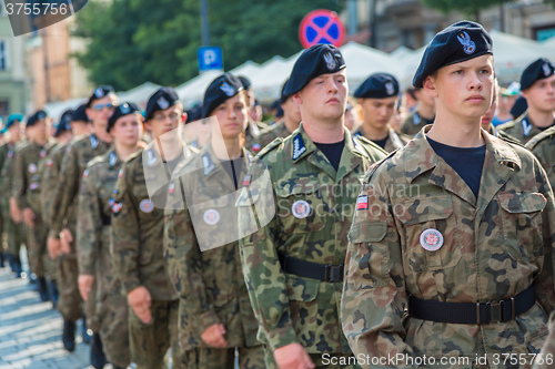 Image of Ssoldiers in a historical  part of Krakow