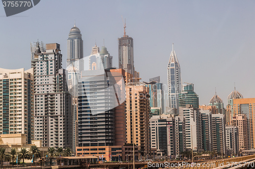 Image of Dubai downtown. East, United Arab Emirates architecture