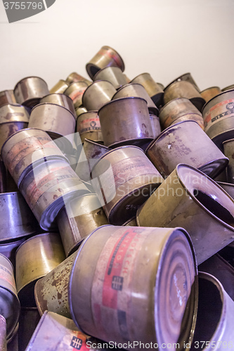 Image of Empty cans of \"Cyclon B\" gas in Auschwitz