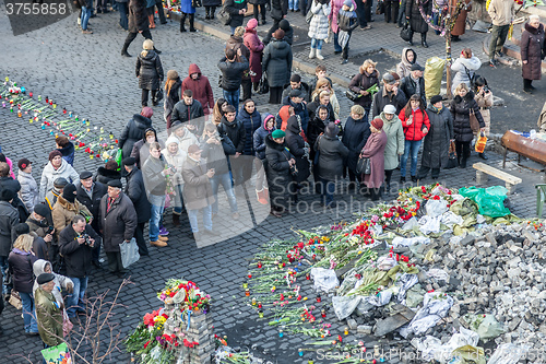 Image of Ukrainian revolution, Euromaidan after an attack by government f