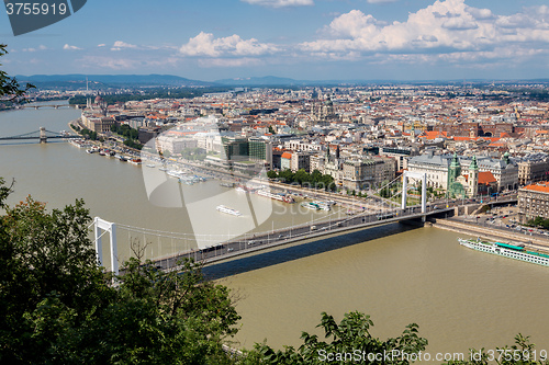 Image of Panoramic view of a building of the Hungarian parliament, Danube