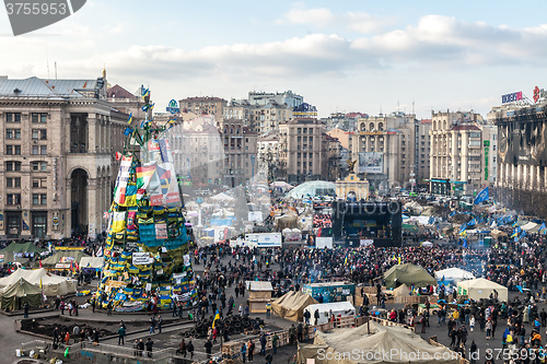 Image of Ukrainian revolution, Euromaidan after an attack by government f