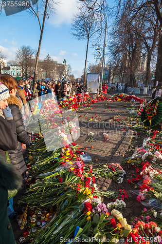 Image of Ukrainian revolution, Euromaidan after an attack by government f