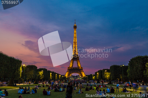 Image of Eiffel Tower at sunset in Paris