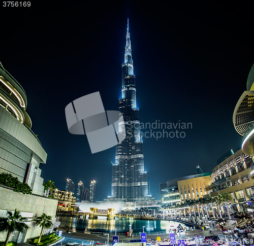 Image of View on Burj Khalifa, Dubai, UAE, at night