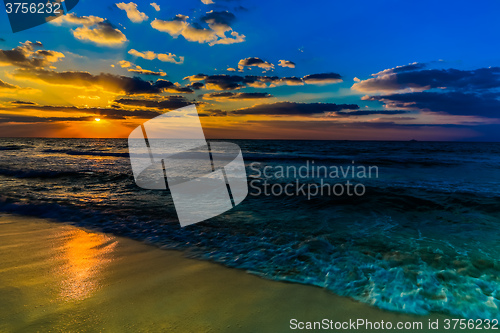 Image of Dubai sea and beach, beautiful sunset at the beach