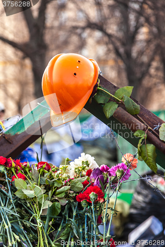 Image of Ukrainian revolution, Euromaidan after an attack by government f