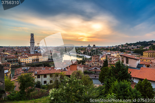 Image of Verona at sunset in Italy