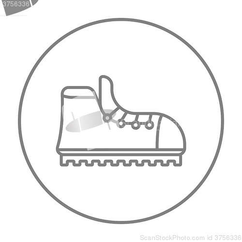 Image of Hiking boot with crampons line icon.