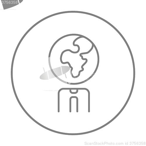 Image of Human with globe head line icon.