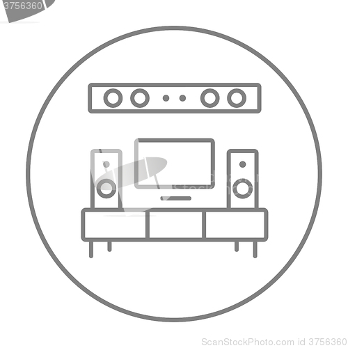 Image of TV flat screen and home theater line icon.