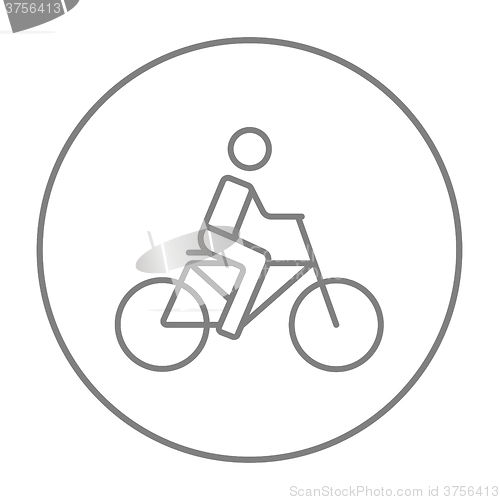 Image of Man riding bike line icon.