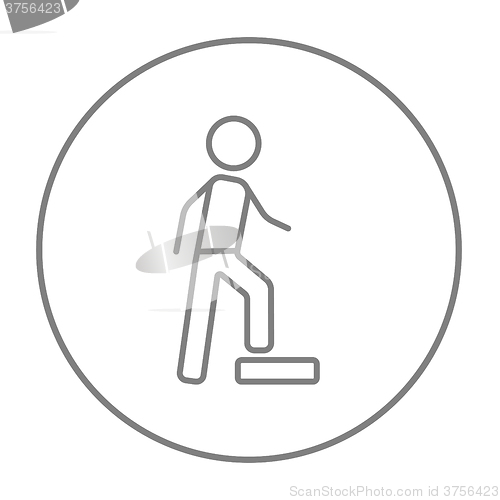 Image of Man doing step exercise line icon.