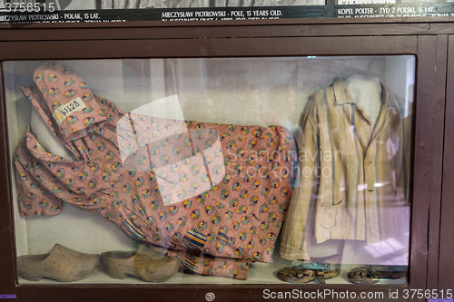 Image of Exhibition with prisoners\' clothes in Auschwitz