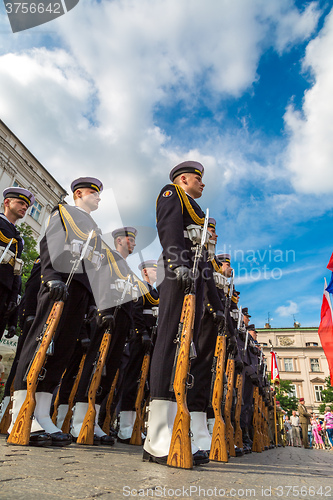 Image of Ssoldiers in a historical  part of Krakow