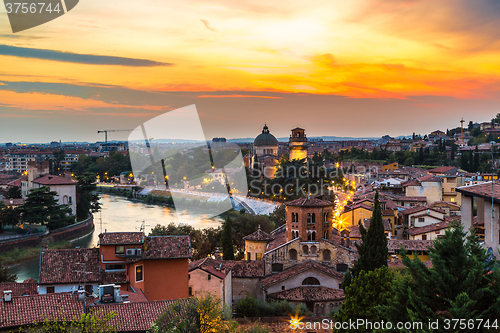 Image of Verona at sunset in Italy