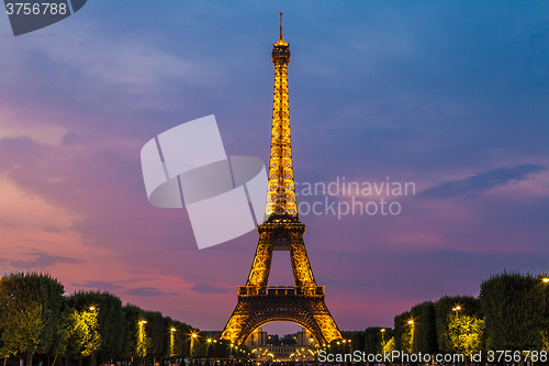 Image of Eiffel Tower at sunset in Paris