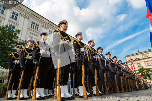 Image of Ssoldiers in a historical  part of Krakow