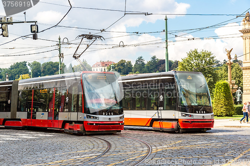 Image of Tram at old street in Prague