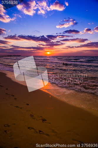 Image of Dubai sea and beach, beautiful sunset at the beach