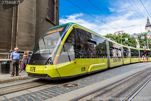 Image of Tram in the historic center of Lviv