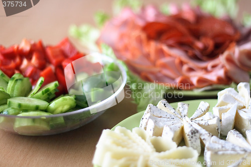 Image of salami and vegetable background