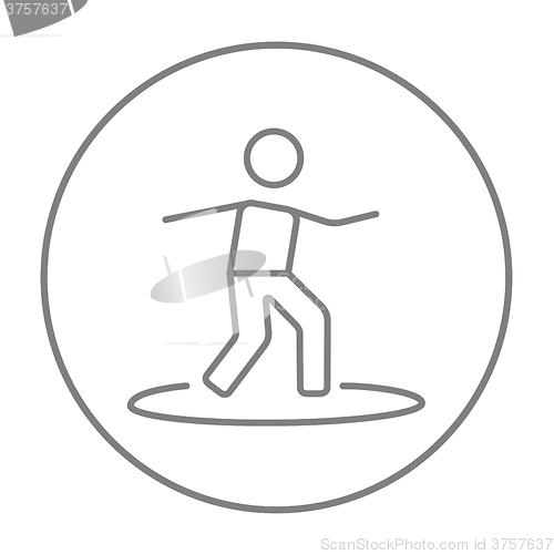 Image of Male surfer riding on surfboard line icon.