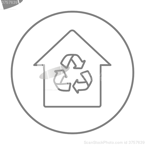 Image of House with recycling symbol line icon.