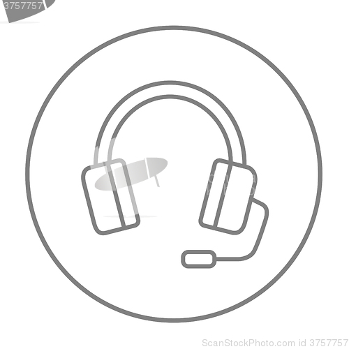 Image of Headphone with microphone line icon.