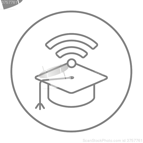 Image of Graduation cap with wi-fi sign line icon.