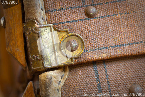 Image of Old canvas trunk detail close up