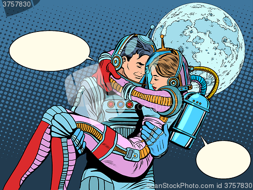 Image of Couple astronauts love man woman