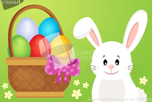 Image of Basket with eggs and Easter bunny 1